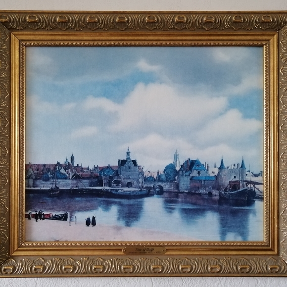 Vintage Johannes Vermeer Art "View Of Delft" Gold Tone Ornate Frame 21”x 18” - Picture 1 of 10